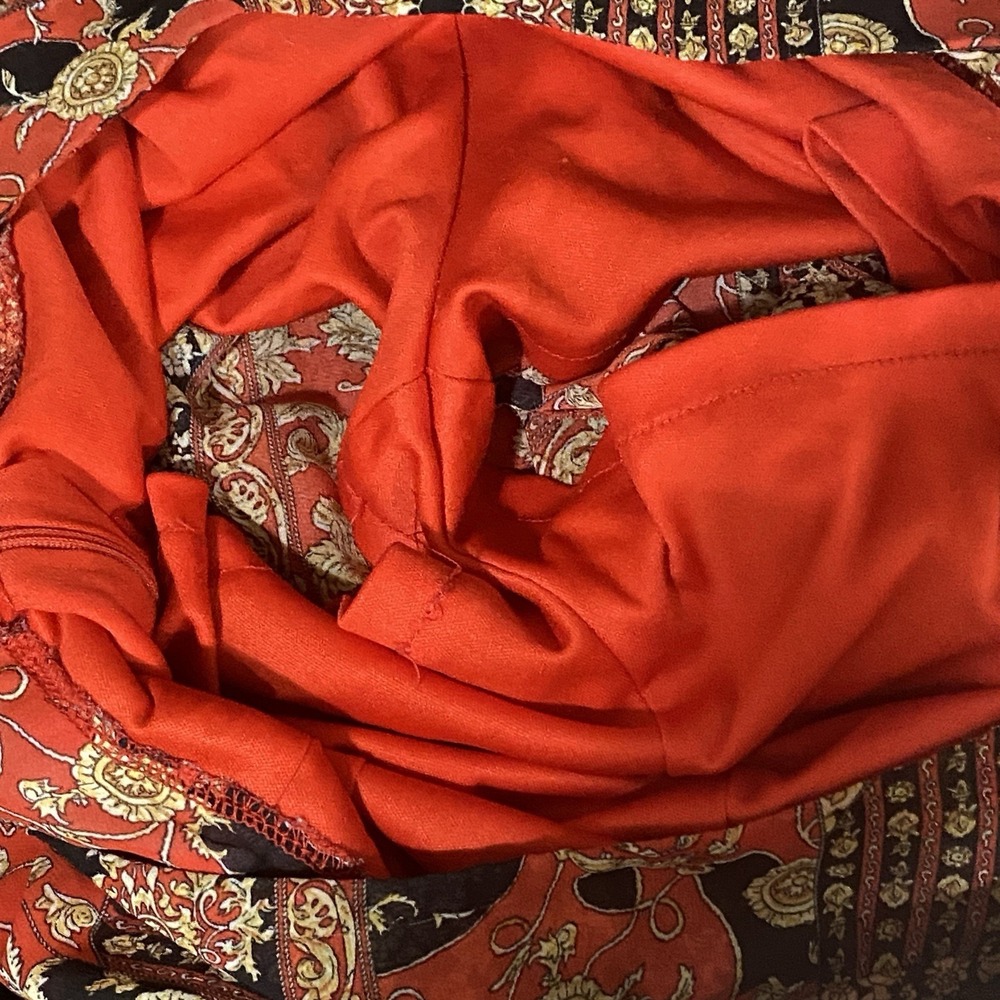 Fora Sheer Wide Leg Pants L Red Baroque Print Boho Festival w Built In Shorts - Picture 6 of 8